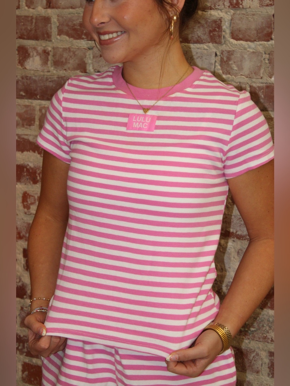 LULU MAC NEON PINK STRIPE MONOCHROME BABY DOLL TOP
